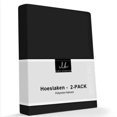 Afbeelding van 2 Pack Luna Hoeslaken Jersey 80/90 x 200 cm Zwart Koopjedeal.nl Altijd de beste deal