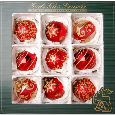 Afbeelding van Krebs glas Lauscha Kerstdecoratie/kerstboomversiering van Satijnen glazen ballen assortiment Kleur: Rood Inhoud: 9 stuks Afmetingen: ca. 8 cm