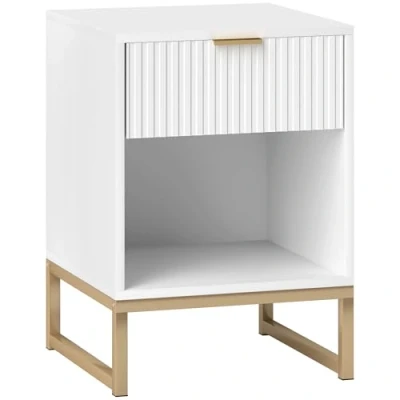 Afbeelding van HOMCOM Nachttisch mit Schubladen, Beistelltisch, Nachtschrank Stauraum, Nachtkommode für Schlafzimmer, Wohnzimmer, 40 x 57 cm, Weiß