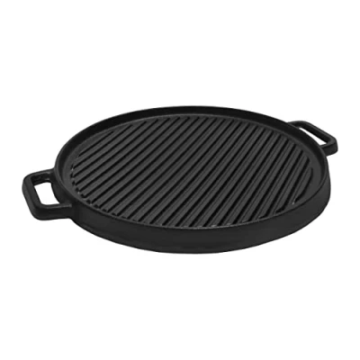 Afbeelding van Krumble BBQ grillplaat Plaat Bakplaat Barbecuepan Gietijzeren Grillpan Grillplaten Rond Gietijzer Rooster Dubbelzijdig te gebruiken Geschikt voor Skottelbraai en Kamado Diameter 30 cm Zwart