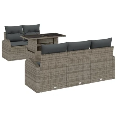 Afbeelding van vidaXL 6 delige Tuin Sofa Set met Kussens Grijs Poly Riet