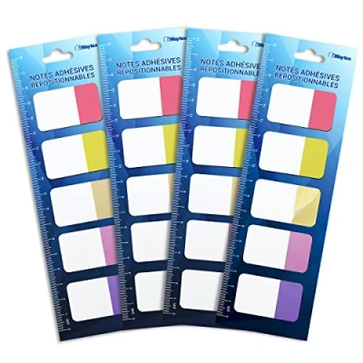 Afbeelding van WAYTEX 400 bladwijzers van papier, groot, 5 kleuren, 4 x blokken met 20 vellen, tweekleurig, 42 25 mm, zelfklevend, herpositioneerbaar