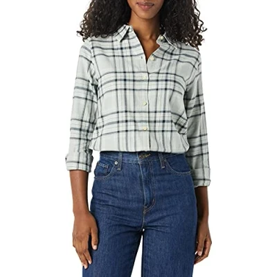 Afbeelding van Amazon Essentials Women&#039;s Lichtgewicht geruite flanellen overhemd met klassieke pasvorm en lange mouwen, Zwart Grijs Plaid, XXL