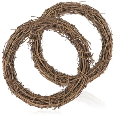Afbeelding van COM FOUR® 2x Decoratieve houten rotan krans voor het decoreren van bijv. ramen, tafels en deuren (2 stuks Ø30cm / Ø20cm)