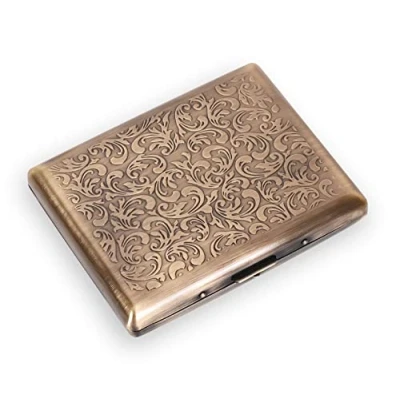 Afbeelding van Retro metalen sigarettenetui dubbelzijdige lenteclip open sigarettendoos voor 18 20 100s sigaretten (Brons)