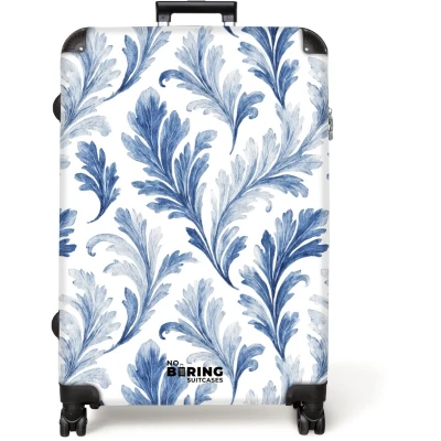 Afbeelding van NoBoringSuitcases.com® Koffer groot Reiskoffer lichtgewicht Barok bladeren patroon blauw Rolkoffer met 4 wielen Grote trolley XL 98 liter bagage