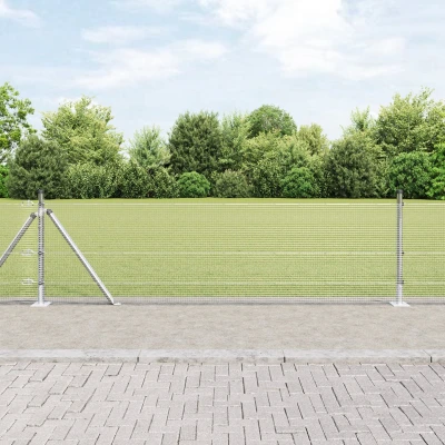 Afbeelding van vidaXL Gelaste Draad Omheining met 13 Geflensde Palen 0.6x25 m Gegalvaniseerd Staal