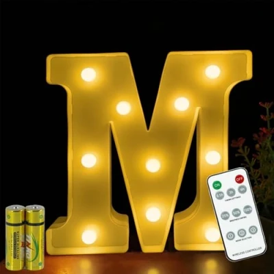 Afbeelding van Honphier® letterlamp, afstandsbediening, alfabetlamp, led, letterverlichting, verlichte letters, nachtverlichting, decoratie voor verjaardagsfeestje, bruiloft, M