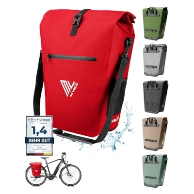 Afbeelding van MIVELO Fietstas, bagagedragertas, waterdicht, 100% PVC vrij, laptopvak, slot en schouderriem, 1 stuk (rood, 25 l)