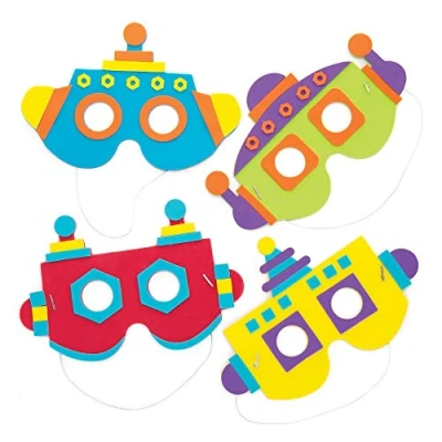 Afbeelding van Baker Ross Schuimrubber knutselsets &quot;Robotmasker&quot; (4 stuks) maskers met robotmotieven in verschillende kleuren voor kinderen om vorm te geven en verkleden