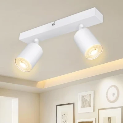 Afbeelding van Dehobo spot en rails, plafondspots, dubbele GU10, draaibaar, modern, plafondlamp, spot, mat, wit, zonder lampen, 2 spots, voor keuken, slaapkamer, woonkamer, hal, eetkamer
