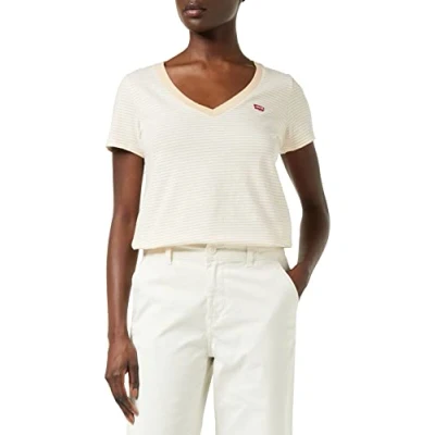 Afbeelding van Levi&#039;s Perfect T shirt met V hals voor dames, Annalise Stripe Honey Peach, XXS