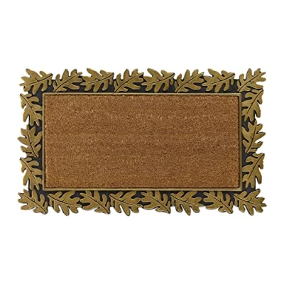 Afbeelding van Relaxdays deurmat kokos met rand kokosmat bladeren 45x75 mat voordeur antislip goud