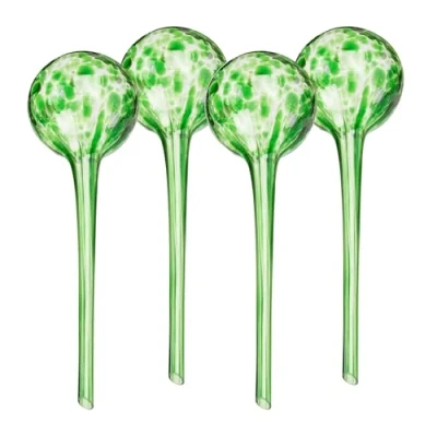 Afbeelding van Relaxdays waterdruppelaar glas, set van 4, HxØ: 30 x 9 cm, waterbollen planten, watergeefsysteem vakantie, groen