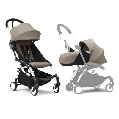 Afbeelding van Stokke YOYO3 kinderwagen met newbornpakket Inclusief wit frame, YOYO 6+ kleurenpakket (Taupe) en 0+