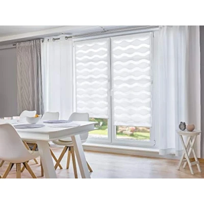 Afbeelding van K home Klemmfix dubbel rolgordijn &quot;Welle&quot; zonder boren wit 80 cm x 150 (B L)