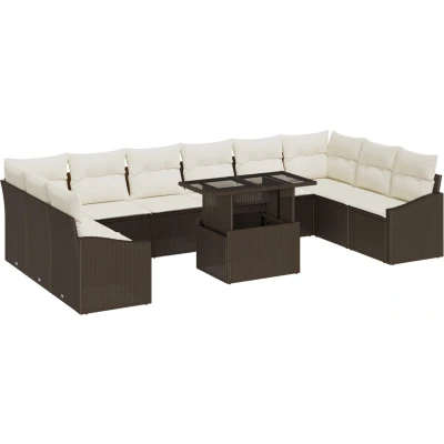 Afbeelding van vidaXL Tuin Sofa Set van 11 Beige Rattan Rechthoekig