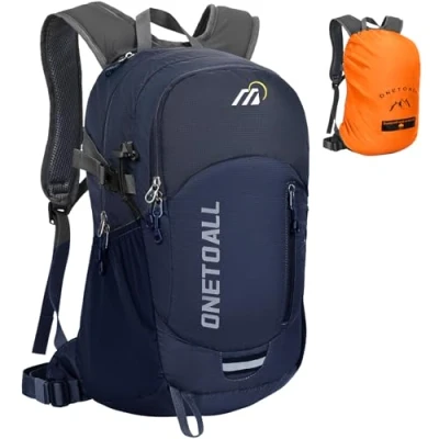 Afbeelding van ONETOALL Diefstalbestendige wandelrugzak voor dames, 20 l, kleine rugzak heren, licht, fietsrugzak met ademende rug wandelen, reizen en dagelijkse reizen, slechts 500 g, Blauw