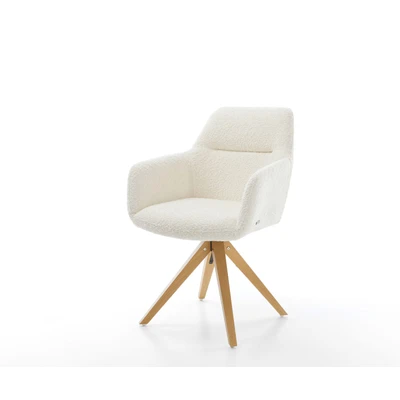 Afbeelding van Draaistoel Pejo Flex houten frame hoekig bouclé wit 180 draaibaar