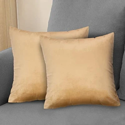 Afbeelding van Komfortec Set van 2 fluwelen kussenslopen, 40 x cm, sierkussensloop, kussensloop, slaapkamer, decoratieve kussenhoes en bankkussenhoes met ritssluiting, beige