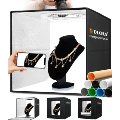 Afbeelding van DUCLUS Fotobox, 40 x cm, opvouwbare fotostudio, 5500 K, dimbare lichttentenset, met beweegbare ledlichtstrips en 6 productfotografie achtergronden