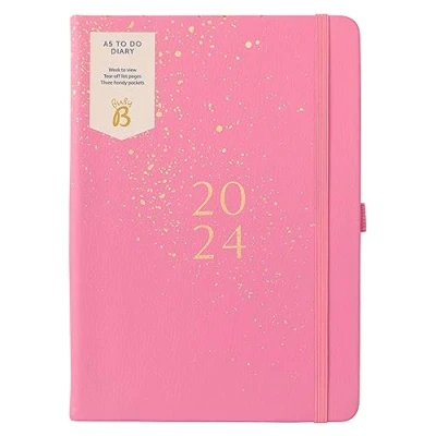 Afbeelding van Busy B A5 To Do Diary Januari tot December 2024 Roze Kunstleer Week om Dagboek te bekijken met notities, scheurlijsten &amp; zakken