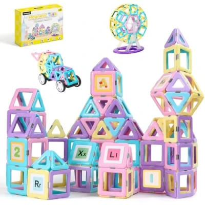 Afbeelding van ECHOCUBE 120 PCS Magnetische Bouwstenen, STEM Tegels met Wielenset voor Kinderen Vanaf 3 Jaar, Bouw Blokken Kerstmis Verjaardagscadeau Meisjes en Jongens