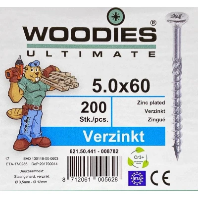 Afbeelding van Woodies houtschroef PZD 2 pvk verz. 5.0 x 60/35 mm 200 stuks