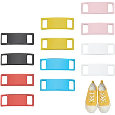 Afbeelding van Allecto Premium 12 stuks Schoenveter Decoratie Charms in 6 Kleuren, Rechthoek Tag voor Schoenen Aangepaste Naamplaat Sneaker Accessoires met Gebogen Design