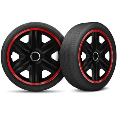 Afbeelding van Moltico wieldoppen, set van 4, universele geschikt voor alle stalen wielen, verstelbare veiligheidsring, zilverkleurig 16 Inches Rood Zwart