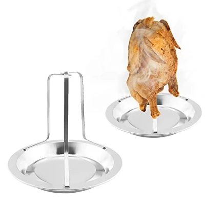 Afbeelding van Graplan 2 stuks kippenbraadrek, bier kan verticale braadpan kippenhouder met druppelpan voor oven, rechtopstaande eendbrander, barbecuegereedschap