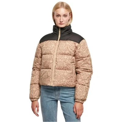 Afbeelding van Urban Classics AOP Retro Puffer Winterjas, Dames, Maat: 3XL, Unionbeigedamast