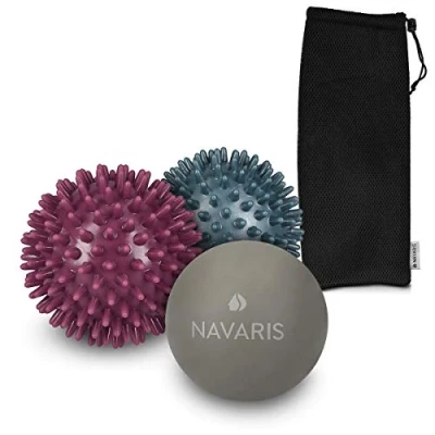 Afbeelding van Navaris massagebal set van 3 2x egelbal en 1x gladde bal voor hand, voet rug Verschillende vormen formaten Fitnessbal Medium hard