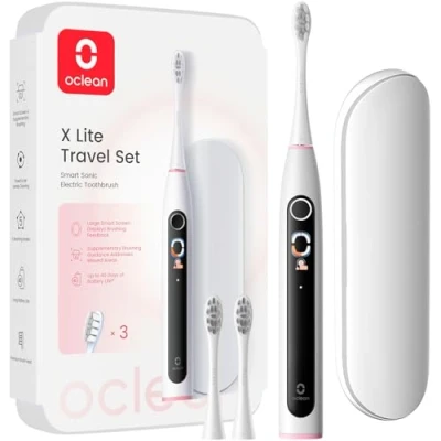 Afbeelding van Oclean X Lite Smart Sonic elektrische tandenborstelset, groot slim scherm, 8 gebieden tracking, één klik extra poetsen, 5 modi, 2 vervangende koppen en reiskoffer, IPX7 waterdicht, USB C oplaadbaar