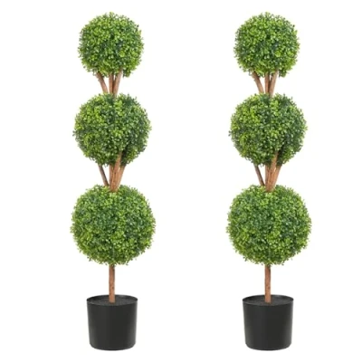 Afbeelding van VEVOR Buxus Bol Kunstmatig 122cm hoog Tuin Deco in Bloempot Kunstmatige Plant gemaakt van PE, Hout, PP incl. 2 st. Decoratieve LED lampjes en 10 Reserve bladeren