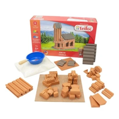 Afbeelding van Teifoc 4025 stenen bouwdoos kerk, bouwpakket met 70 componenten, voor kinderen vanaf 6 jaar, architectuur, educatief speelgoed