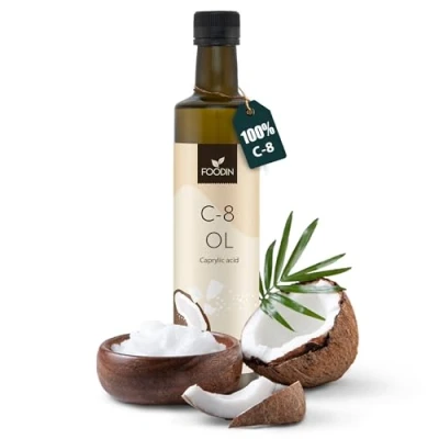 Afbeelding van FOODIN MCT Olie C8, 500ml Kokosolie, Beste voor Ketogeen dieet, ketonen om te drinken, 3x meer (100% C8), Kokosolie vloeibaar en niet gearomatiseerd (500ml)