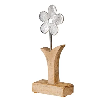 Afbeelding van levandeo Staande bloem H24cm mango metaal hout bruin zilver tafeldecoratie lente decoratie figuur woondecoratie