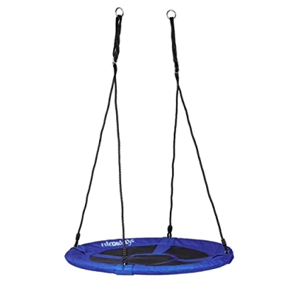 Afbeelding van Relaxdays nestschommel rond gesloten zitting kinderschommel tuin tuinschommel blauw 90 cm