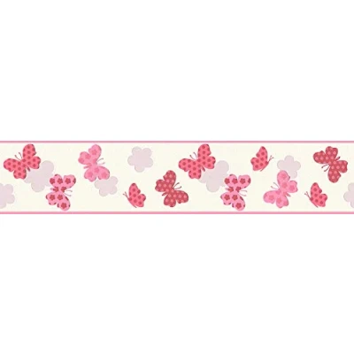 Afbeelding van VLINDER BEHANGRAND Kinderkamer roze rood wit A.S. Création Only Borders 11