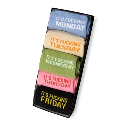 Afbeelding van Fisura grappige sokken &quot;f*cking week&quot;. Set van 5 unisex sokken. Originele herensokken. Bedrukte katoenen