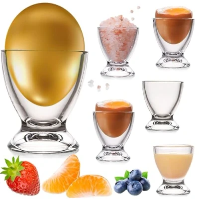 Afbeelding van PLATINUX Eierdopje Set Glas 6 Stuks Eierstandaard Eierhouder Ontbijt Brunch