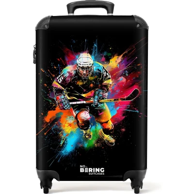 Afbeelding van NoBoringSuitcases.com® Handbagage koffer lichtgewicht Reiskoffer trolley IJshockey met graffiti Rolkoffer wieltjes Past binnen 55x40x20 en 55x35x25