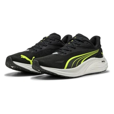 Afbeelding van Puma Electrify Nitro 4 Hardloopschoenen voor op de weg, Heren, Maat: 40, Black/yellow alert/feather gray Textiel/ synthetisch