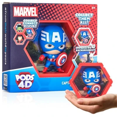 Afbeelding van WOW! PODS 4D Marvel Captain America figuur, uniek figuur om te verzamelen met bobbelhoofd dat uit hun wereld in de jouwe barst, wanddecoratie of plank, speelgoed en geschenken serie 1