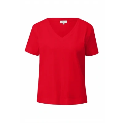 Afbeelding van s.Oliver Vausschnitt Kurzarm Tshirt basic, Dames, Maat: 42, Rot