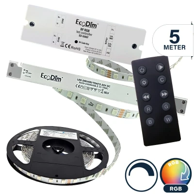 Afbeelding van Led strip 5 meter RGB SMD 24V Complete set Afknipbaar met 3M plakstrip