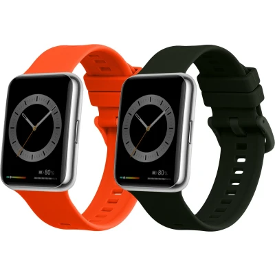 Afbeelding van kwmobile 2x armband geschikt voor Huawei Watch Fit 2 Bandjes fitnesstracker in donkergroen / oranje
