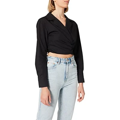 Afbeelding van NA KD Overlap cropped overhemd voor dames, Zwart, 36