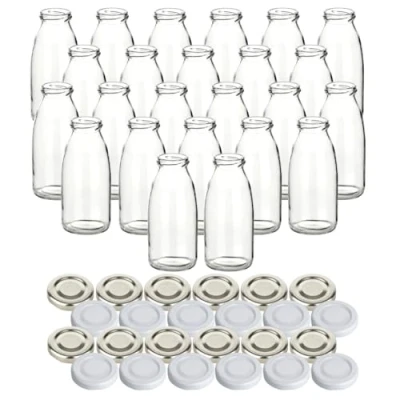 Afbeelding van gouveo Set van 24 glazen flessen voor sap met schroefdop in zilver en wit sapfles 250 ml lege sap, smoothies, limonade (SF250SW)